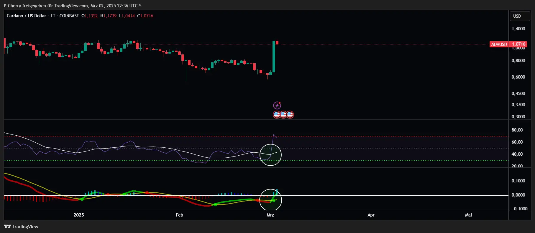 ADA, RSI & MACD, Tageschart, Quelle: Tradingview