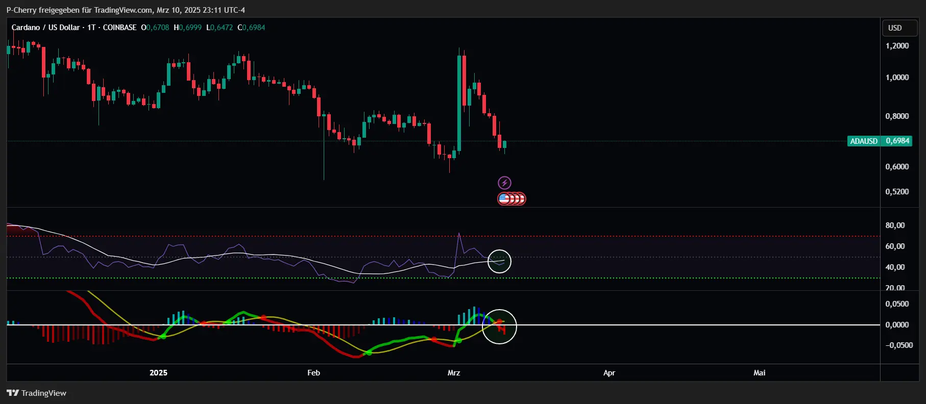 ADA, RSI & MACD, Tageschart, Quelle: Tradingview