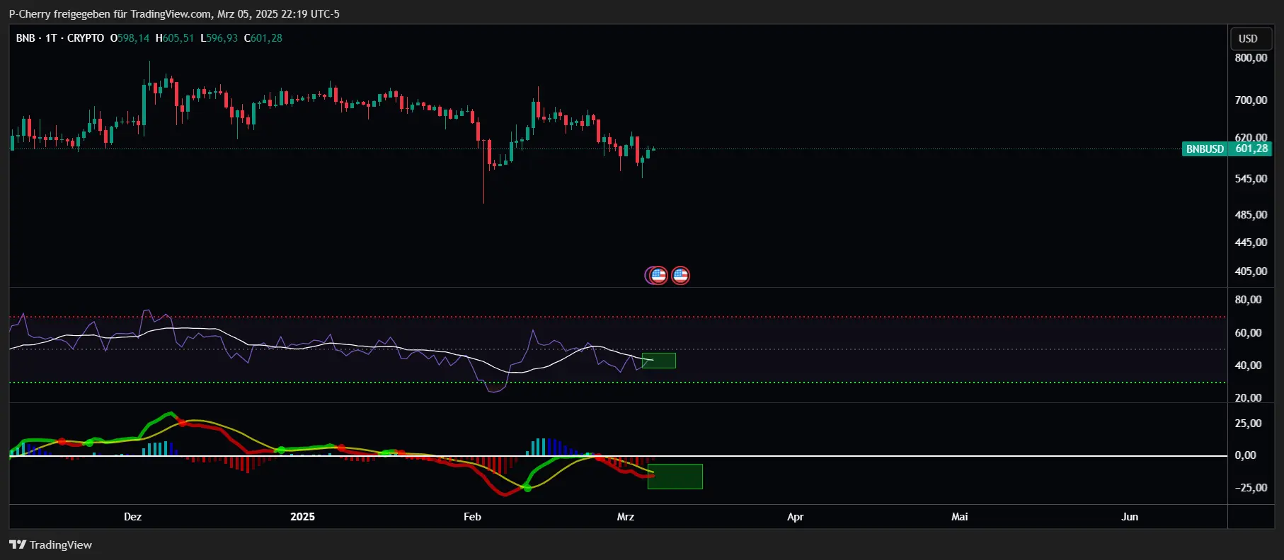 BNB, RSI und MACD, Tageschart, Quelle: Tradingview