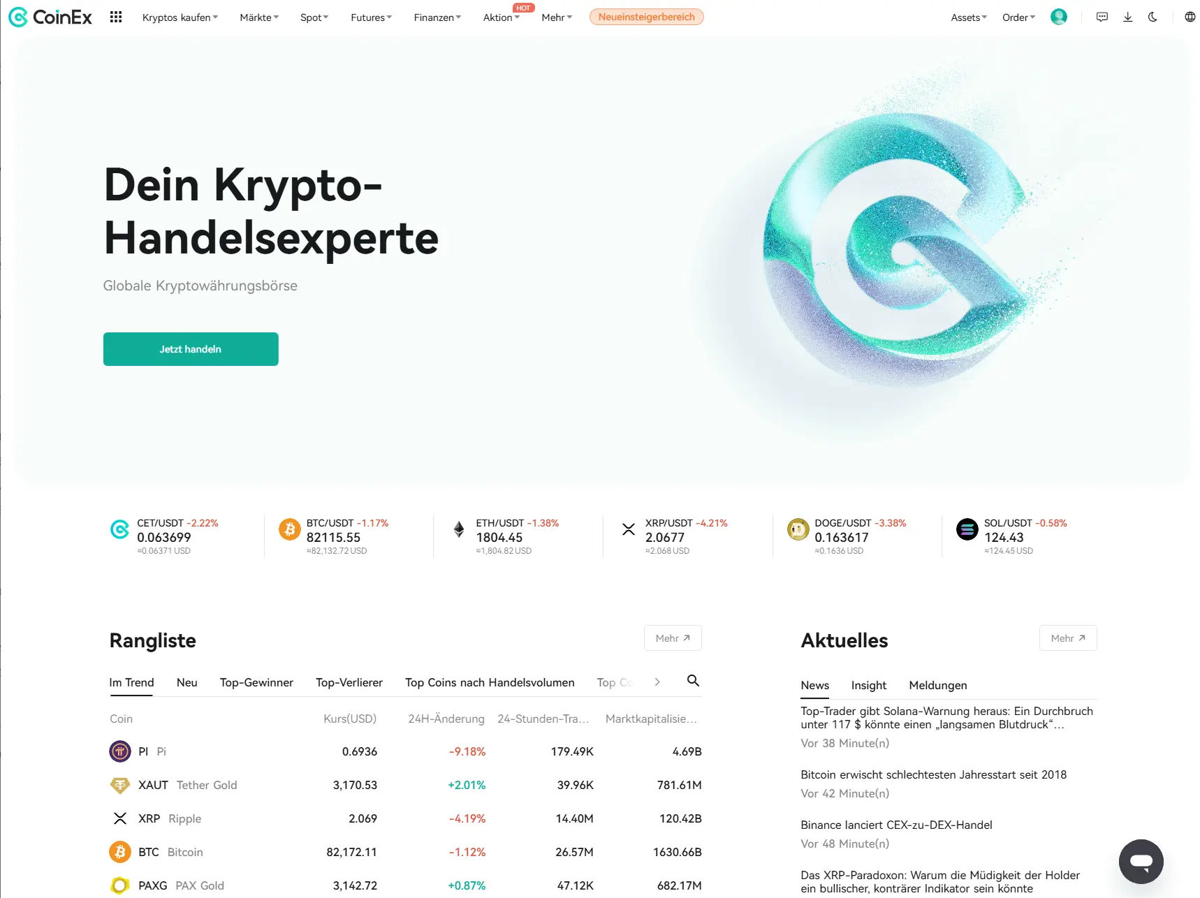 Benutzerfreundlichkeit der Trading-Plattform CoinEx im Test