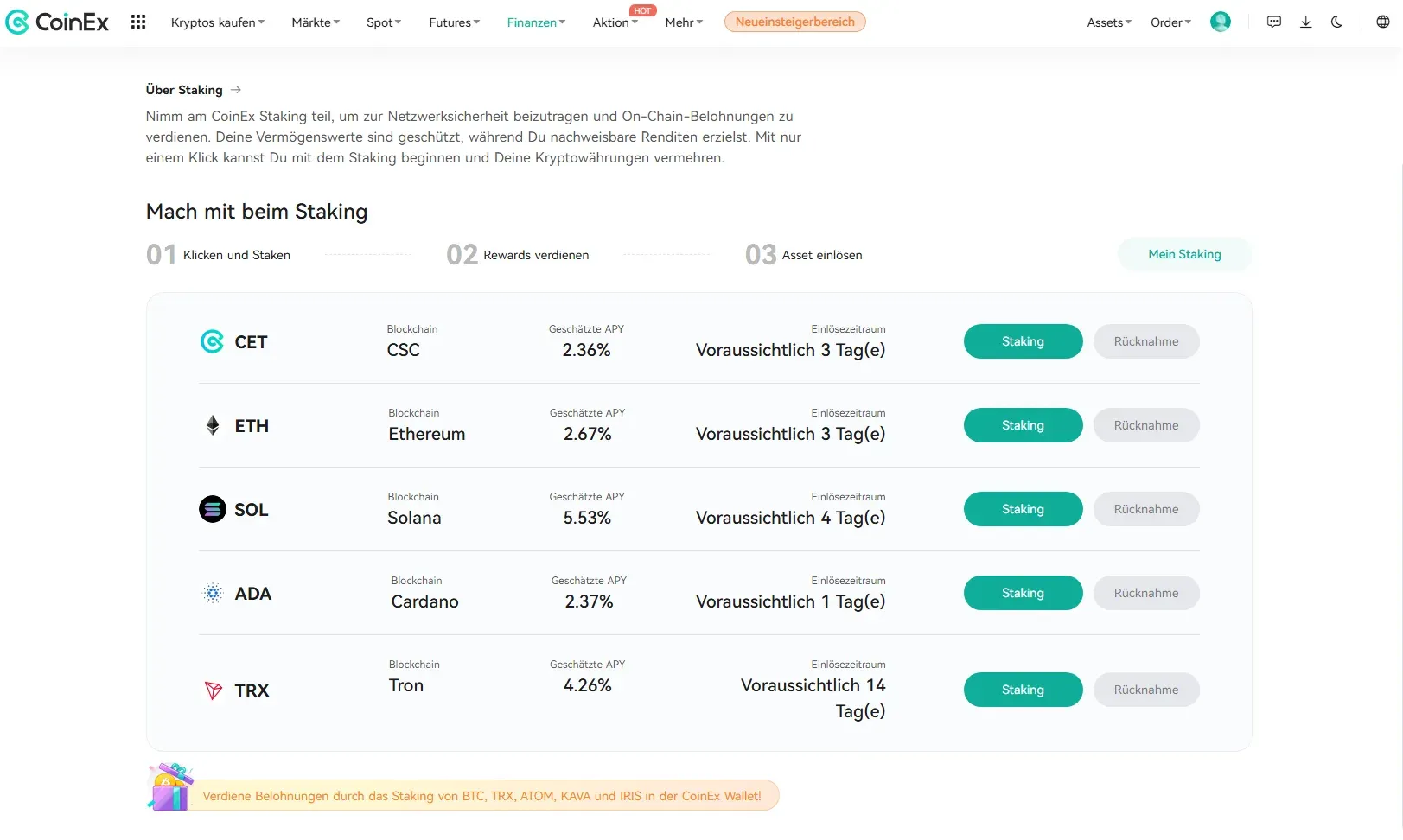 CoinEx Staking Erfahrungen - diese Möglichkeiten gibt es