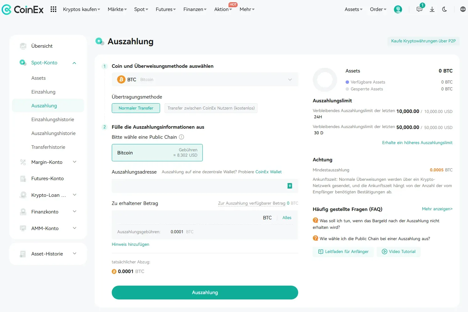 Ein- und Auszahlung bei CoinEx im Test