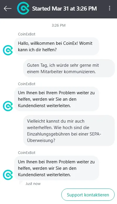 Support von CoinEx im Test