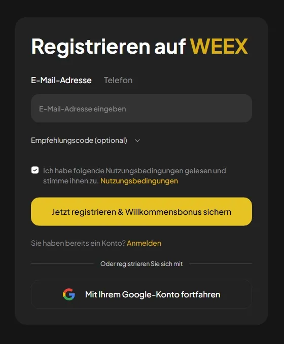 Anleitung zur Anmeldung bei Weex