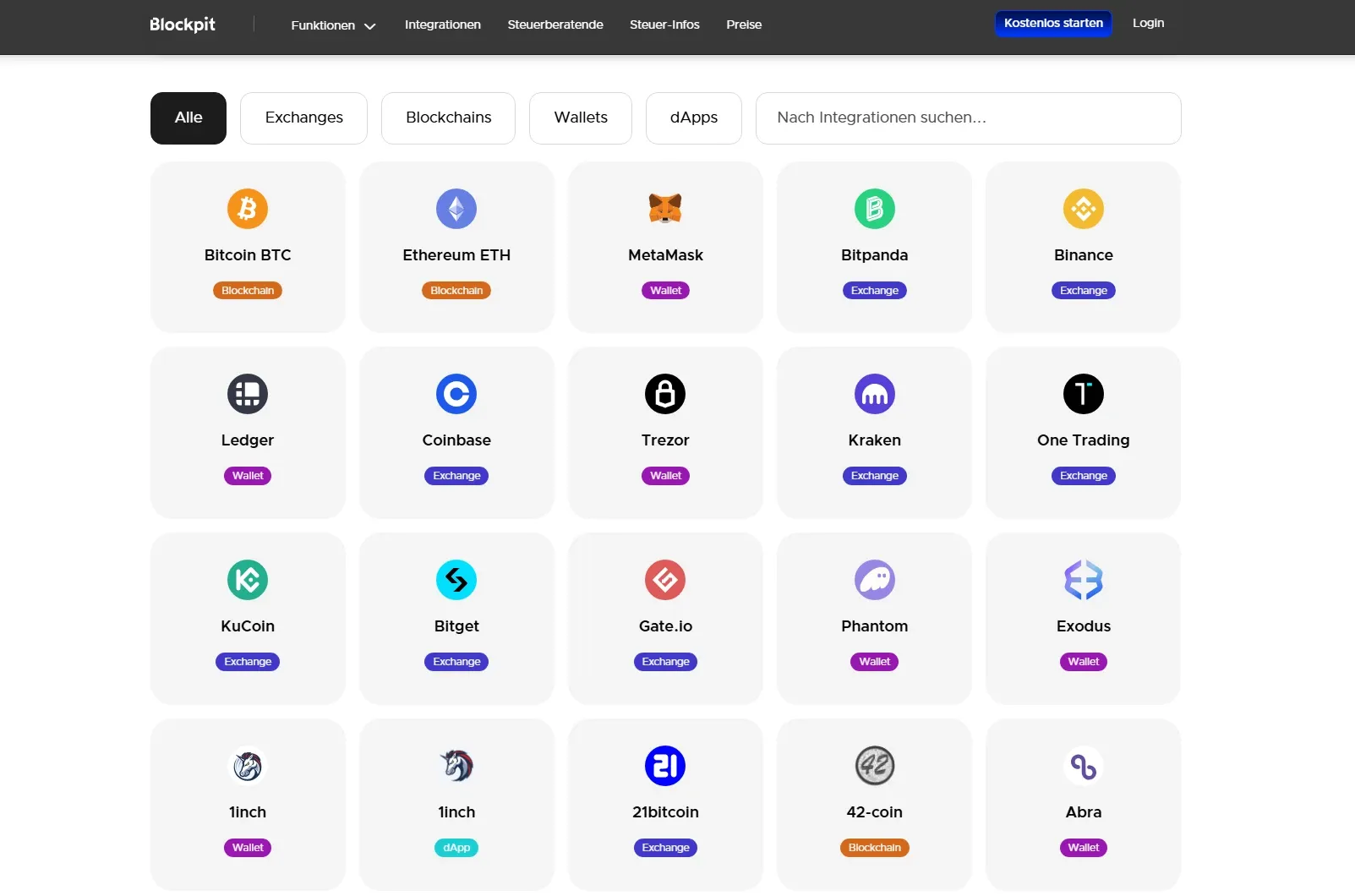 In diesem Schritt kannst Du Deine verschiedenen Börsen, Wallets und Blockchain-Adressen eintragen.