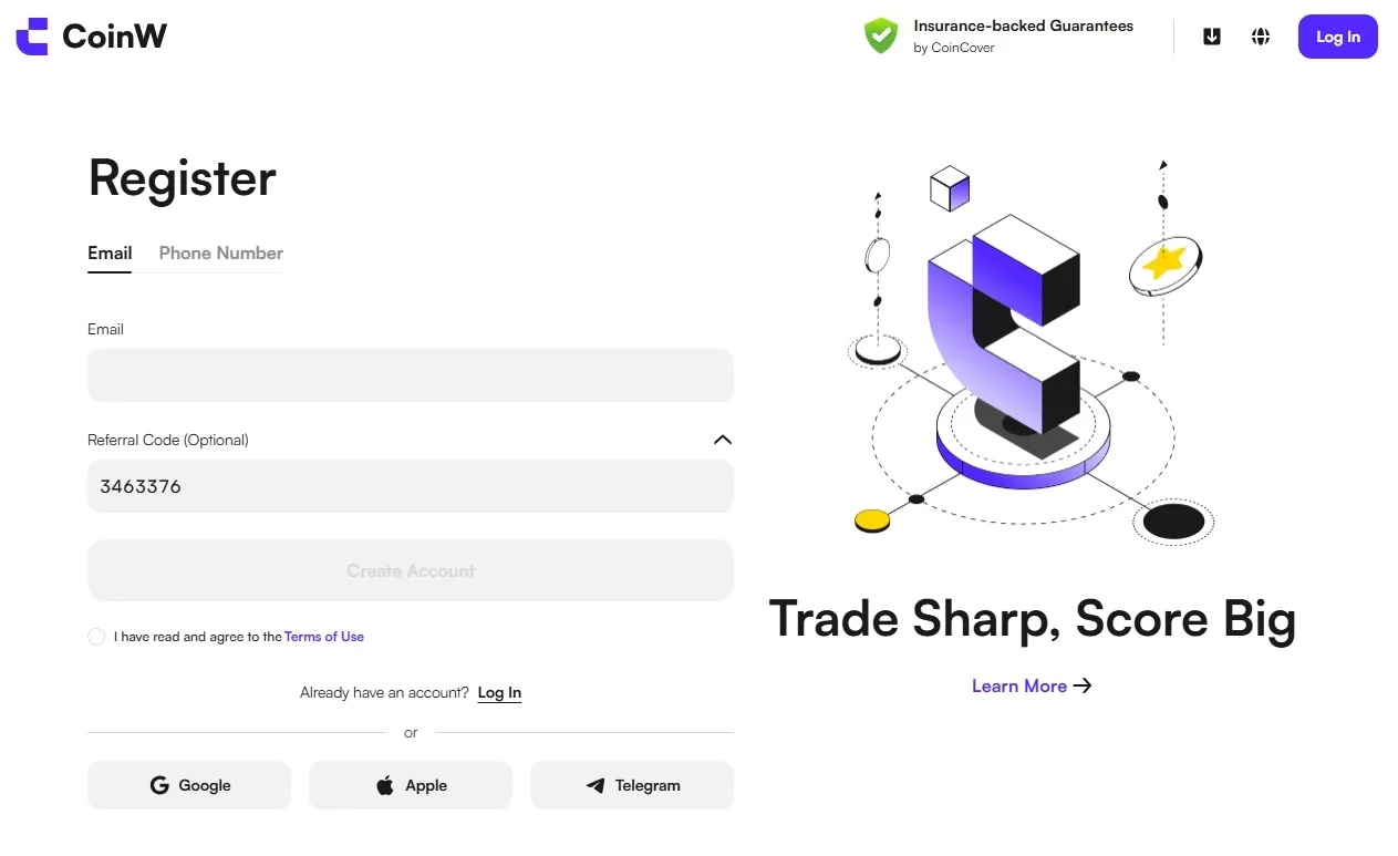 CoinW Anleitung zur Registrierung