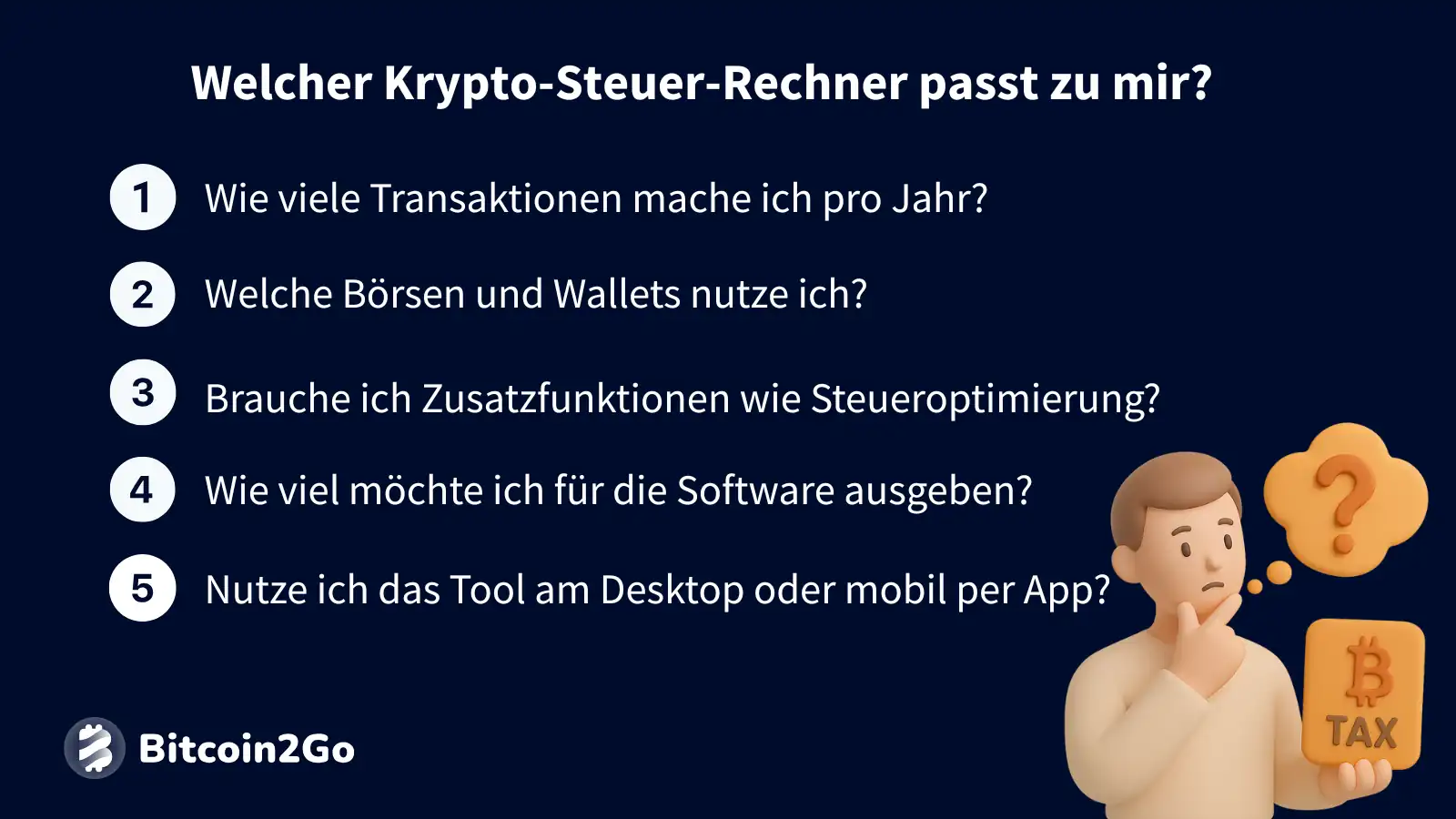 Auswahl eines Krypto-Steuer-Tools: Diese Fragen solltest du für dich beantworten