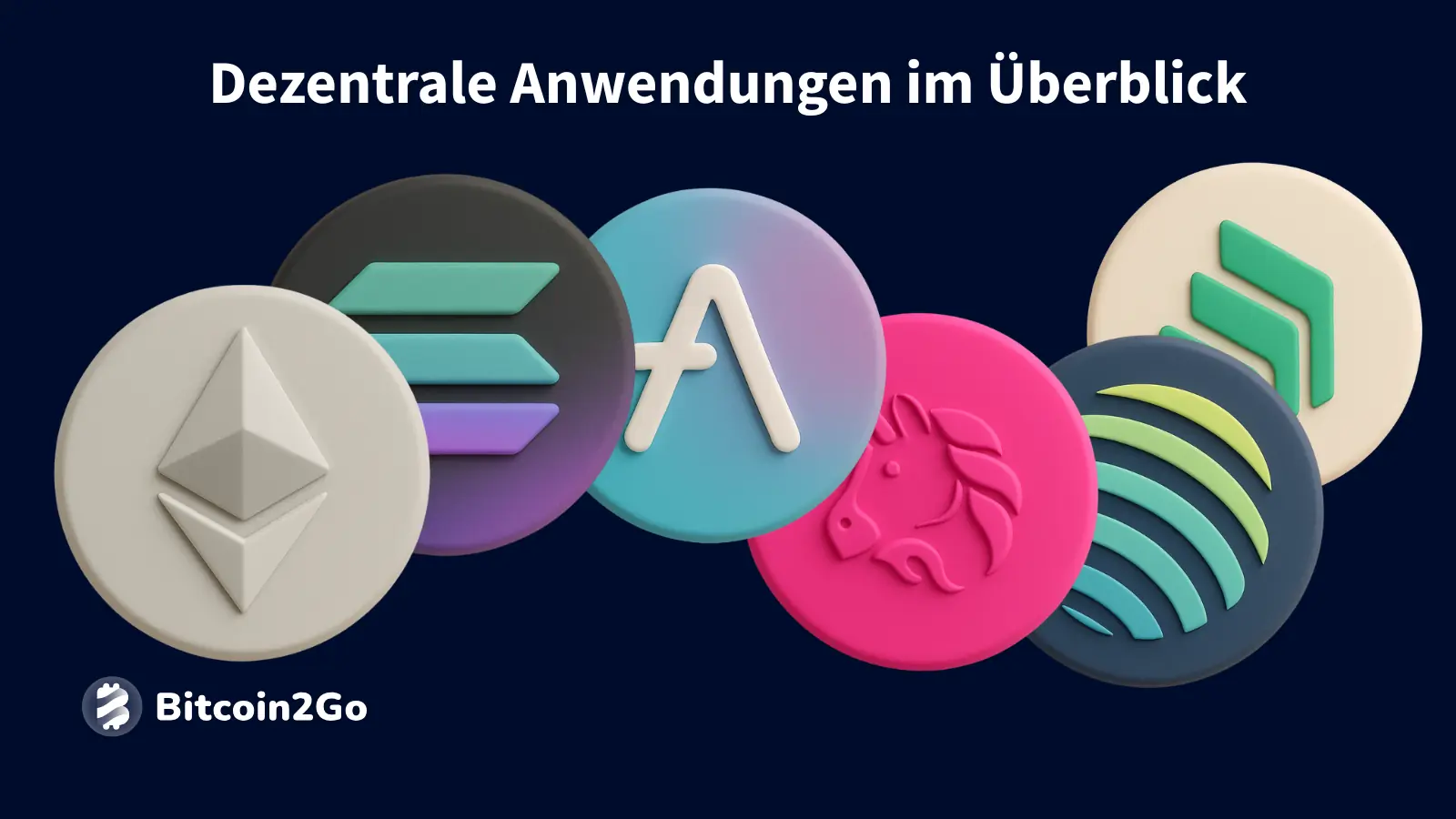 Bekannte dApp-Projekte wie Ethereum, Solana, Aave, Uniswap.