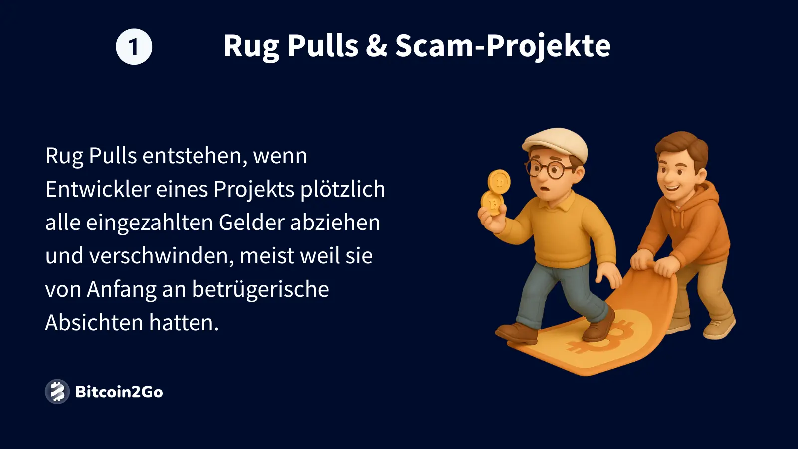 Zwei Betrüger ziehen einem Anleger den Bitcoin-Teppich weg.