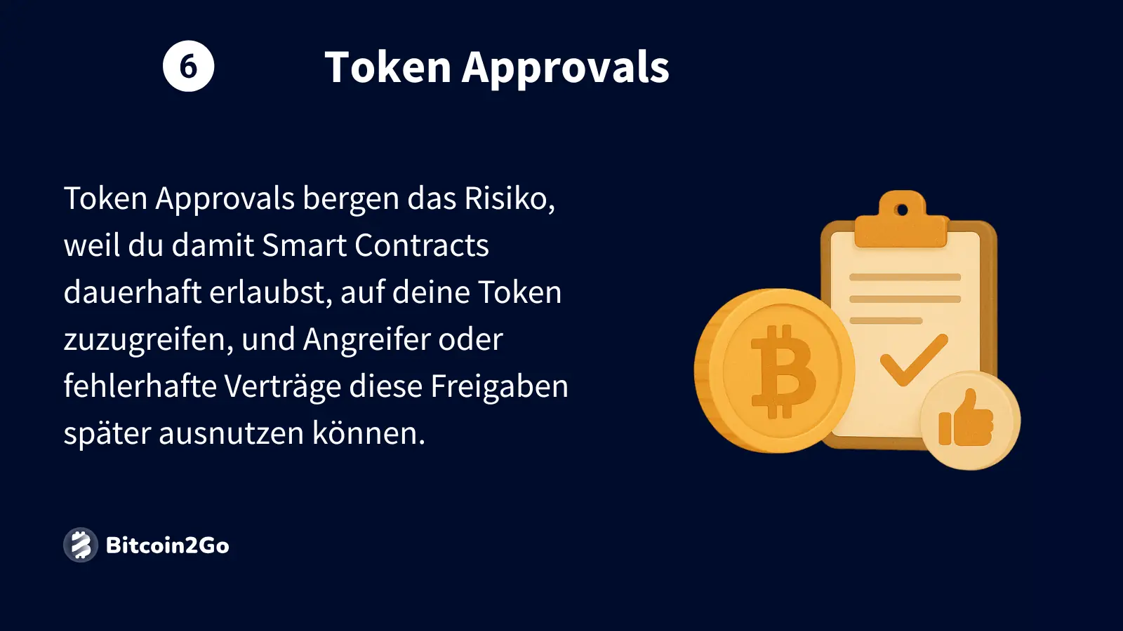 Checkliste mit Bitcoin-Münzen und Freigabe-Symbolen.