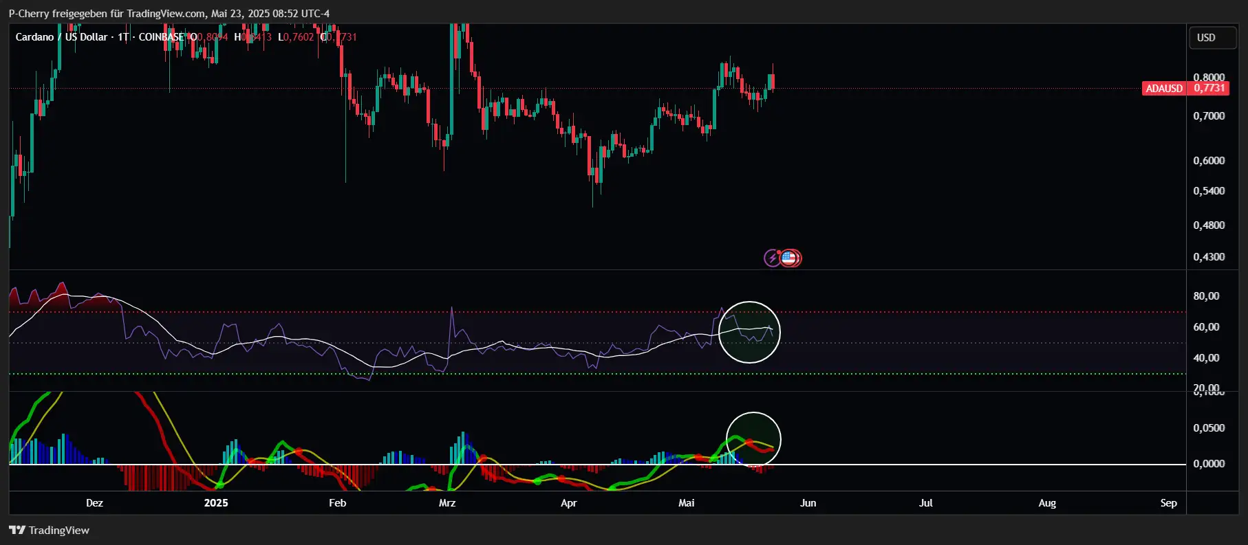 ADA, RSI & MACD, Tageschart, Quelle: Tradingview
