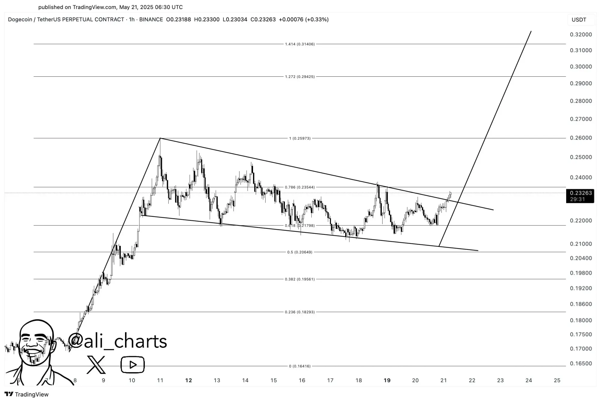 DOGE/USD 4-Stunden-Chart - Bull Pennant, Quelle: X/@ali_charts