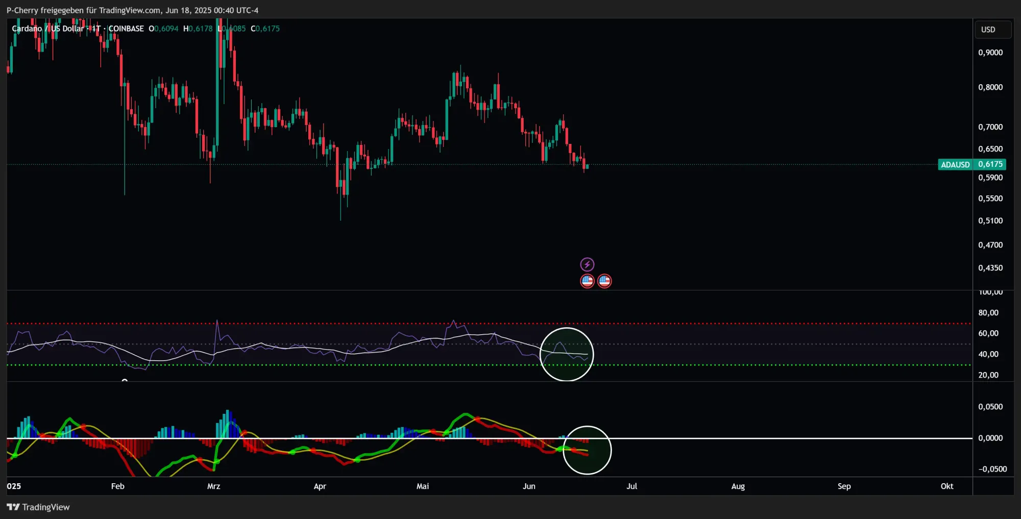 ADA: RSI & MACD, Tageschart, Quelle: Tradingview