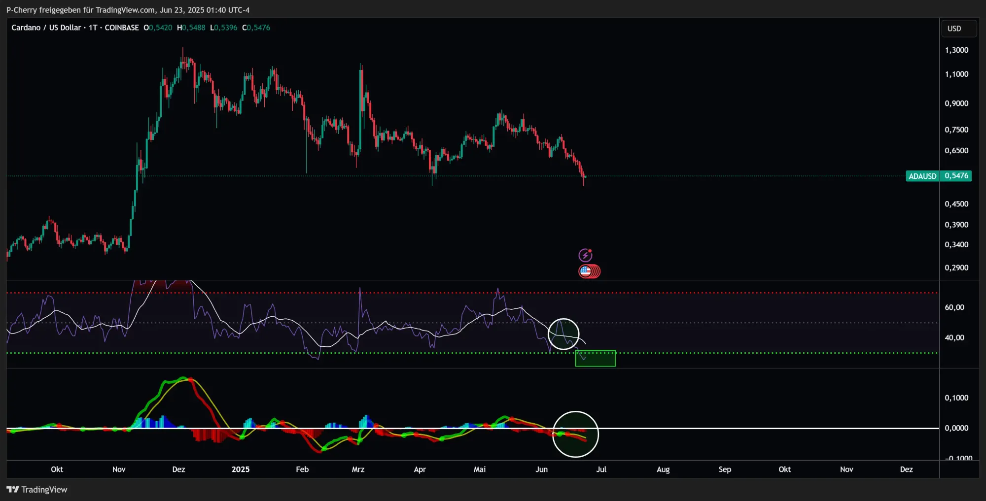 ADA: RSI & MACD, Tageschart, Quelle: Tradingview