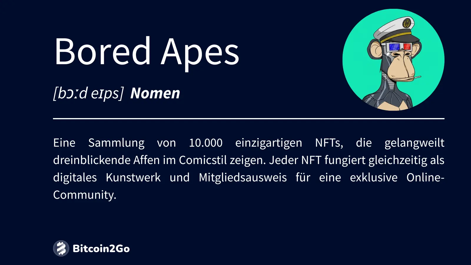 Definition der Bored Apes NFTs mit einem Affen im Comicstil.