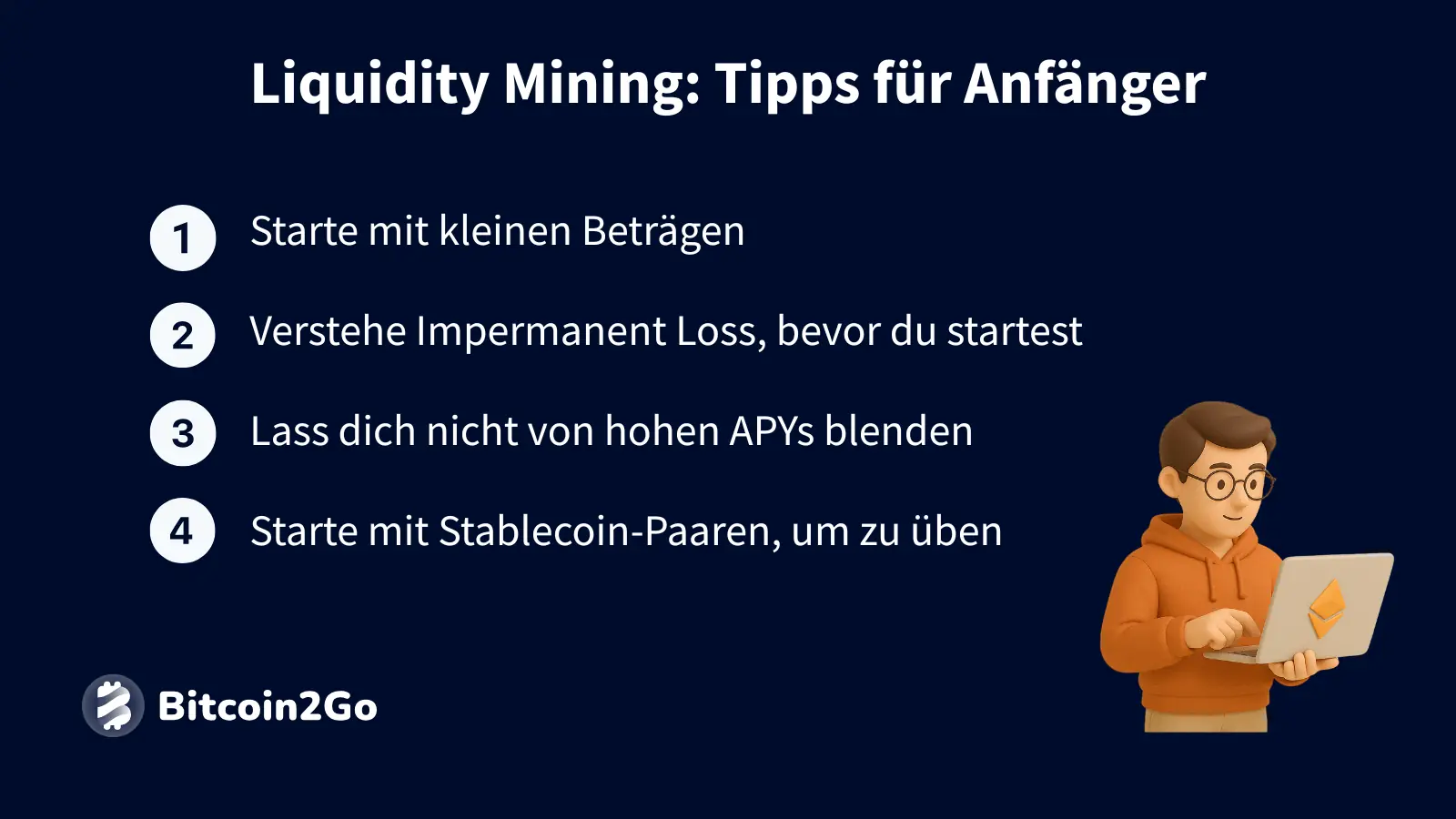 Vier Tipps für Anfänger, um sicher ins Liquidity Mining zu starten.