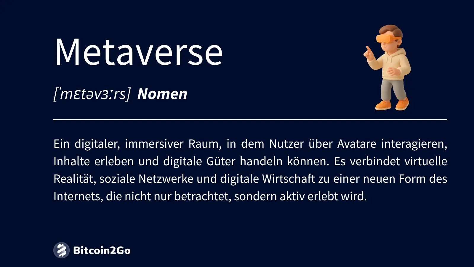 Definition des Metaverse mit Avatar und Erklärung auf Deutsch.