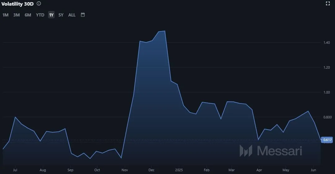 Polkadot DOT Marktvolatilität bis 11.06.2025 (Quelle: Messari.io)
