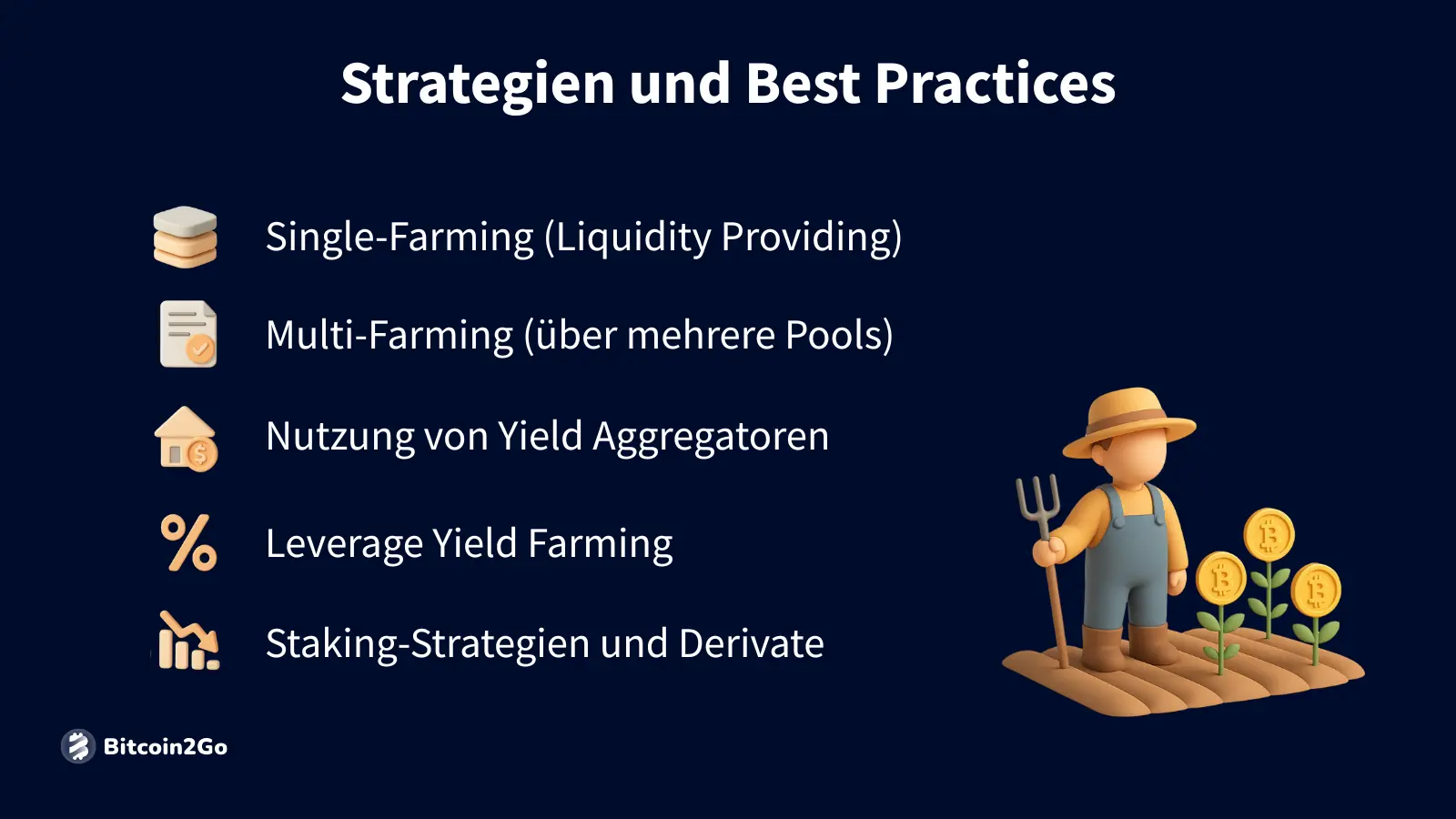 Liste von Yield-Farming-Strategien mit Farmer-Icon und Münzen