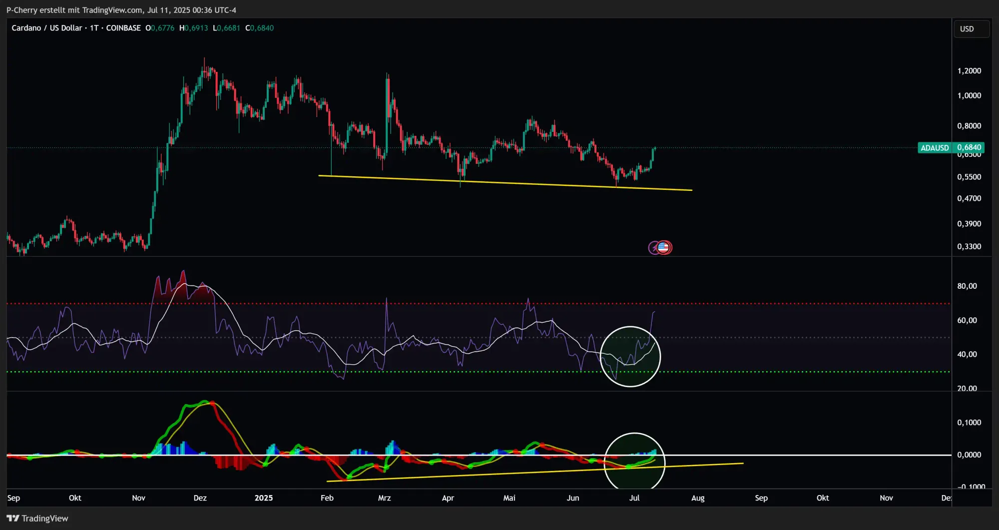 ADA: RSI & MACD, Tageschart, Quelle: Tradingview