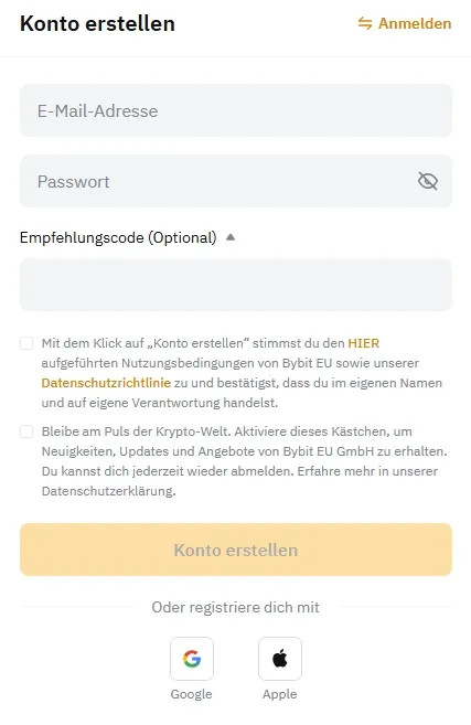 So kannst du ein Konto bei ByBit erstellen