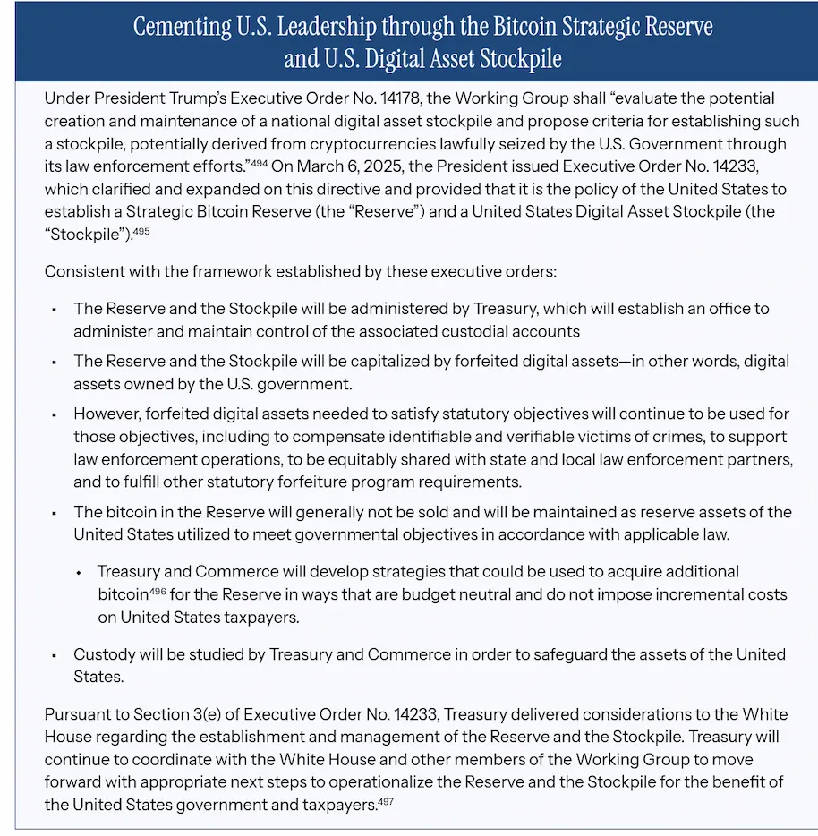 Erwähnung nationale Bitcoin-Reserve Crypto Policy Report