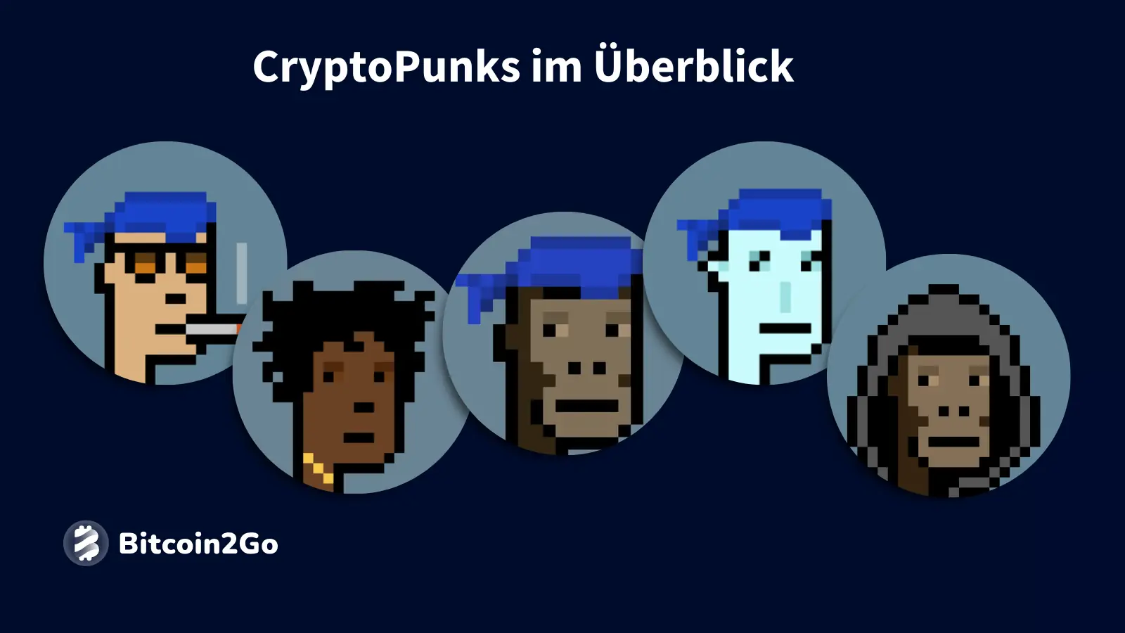 Fünf unterschiedliche CryptoPunk-Avatare im Vergleich als Übersichtsgrafik
