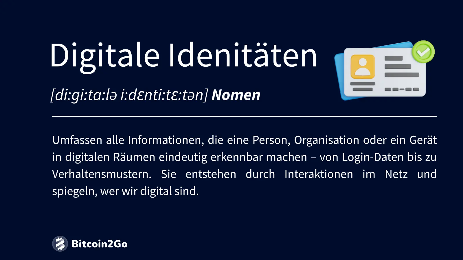 Definition von digitalen Identitäten mit Beispieltext und Ausweis-Icon