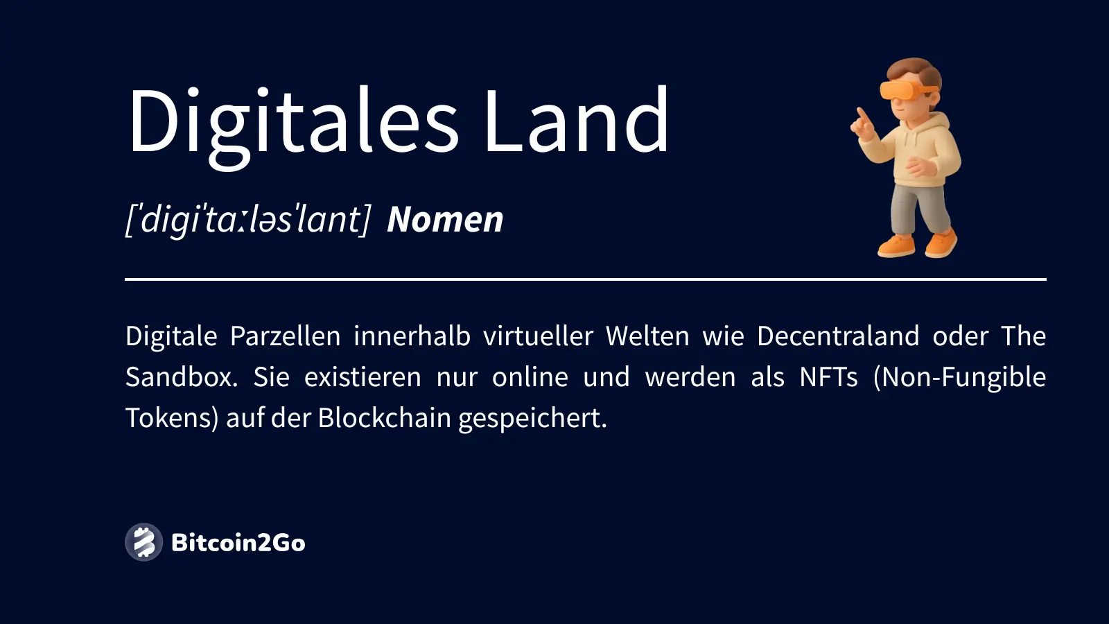 Definition von digitalem Land mit Avatar und Text zu NFTs im Metaverse
