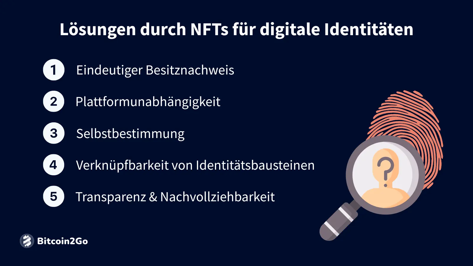 Auflistung von fünf Vorteilen von NFTs für digitale Identitäten