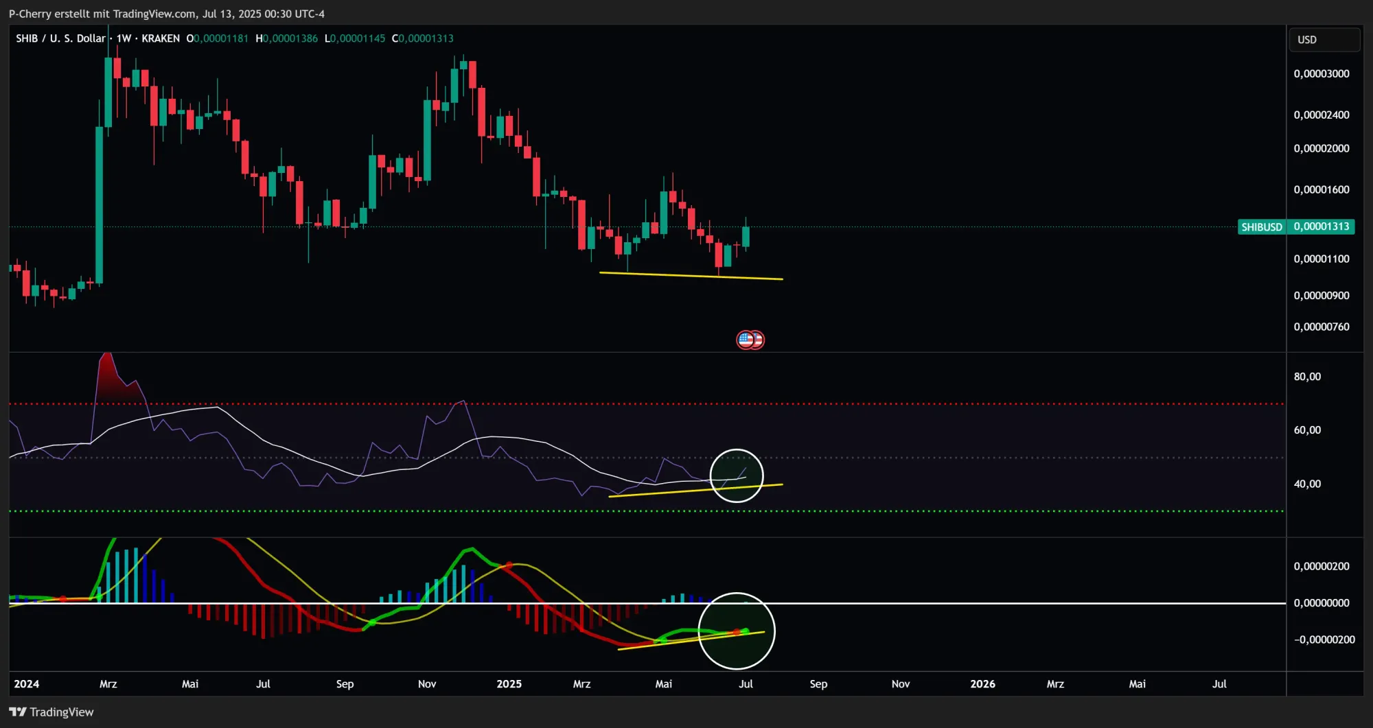 SHIB, RSI und MACD, Wochenchart, Quelle: Tradingview