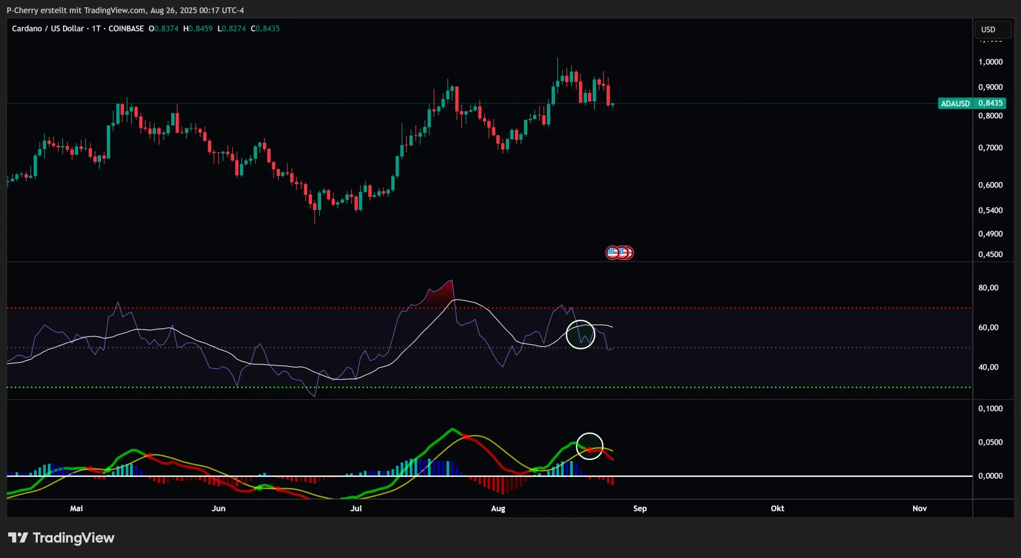 ADA: RSI & MACD, Tageschart, Quelle: Tradingview