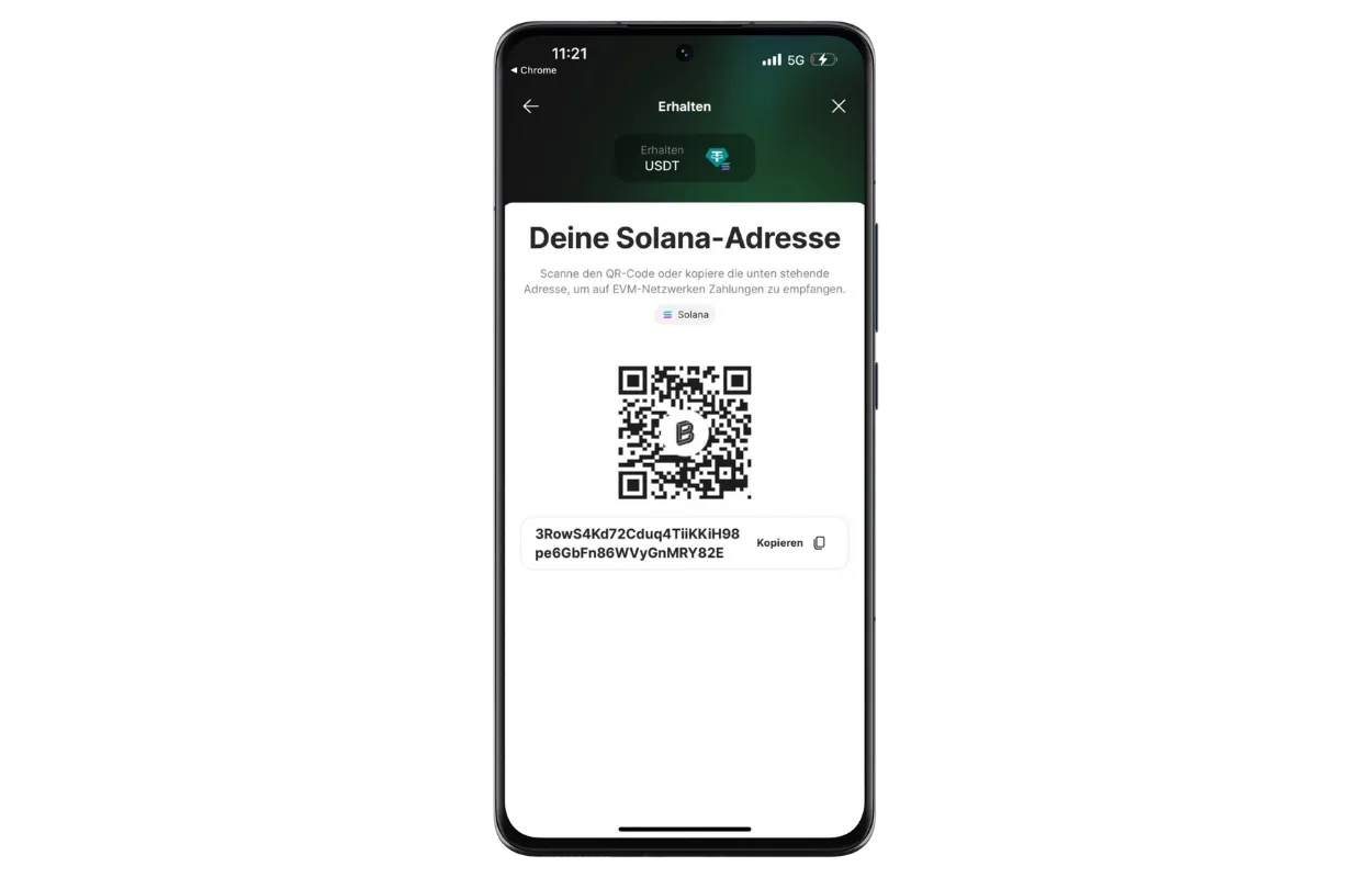 Krypto Adresse in der Bitpanda Wallet am Beispiel von Solana