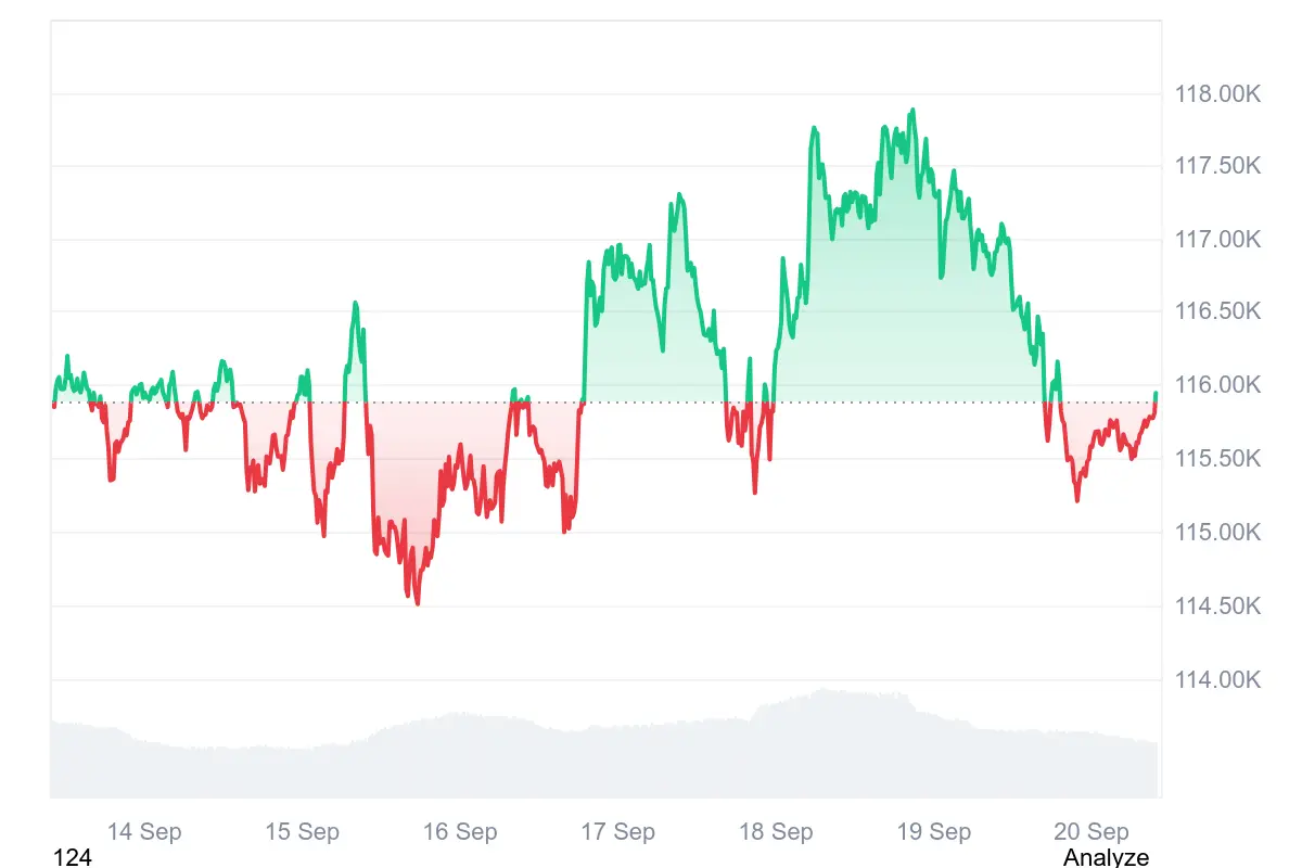 Der Bitcoin rutschte heute bereits kurzzeitig unter die 115.440-Dollar-Marke