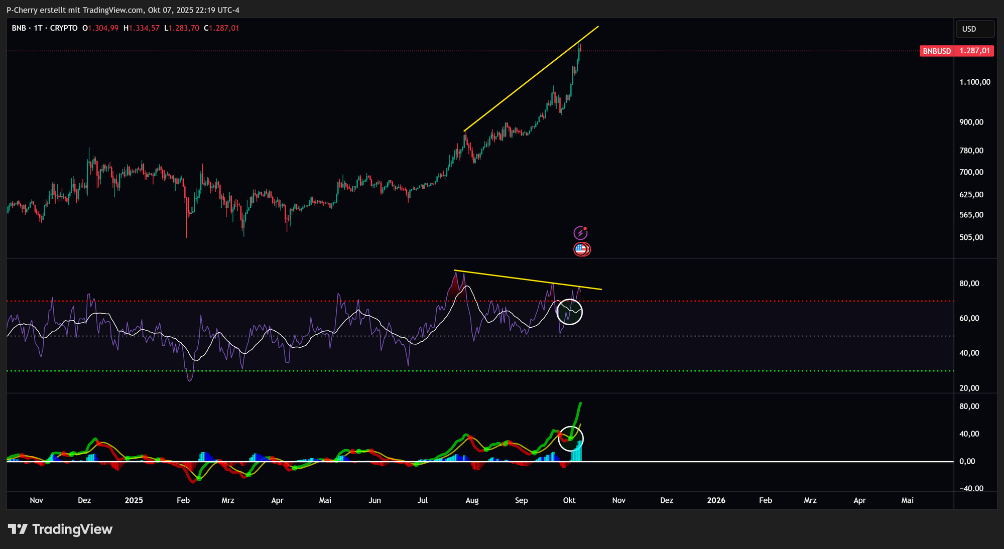 BNB, RSI und MACD, Tageschart, Quelle: Tradingview
