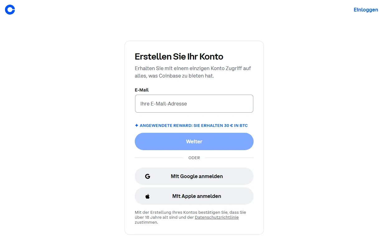 Coinbase Kontoerstellung