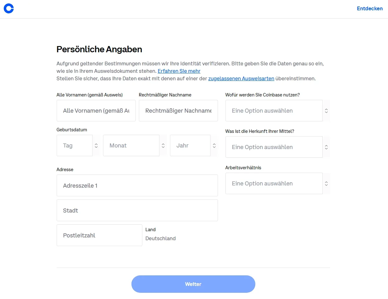 Coinbase Identität Verifizierung