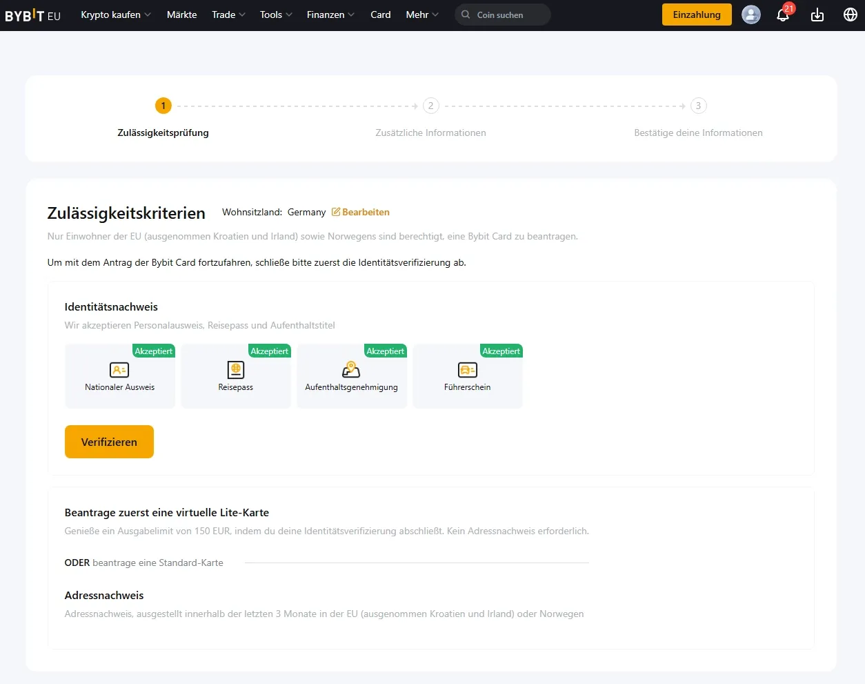 Schritt-für-Schritt-Anleitung zur Beantragung deiner Bybit Card