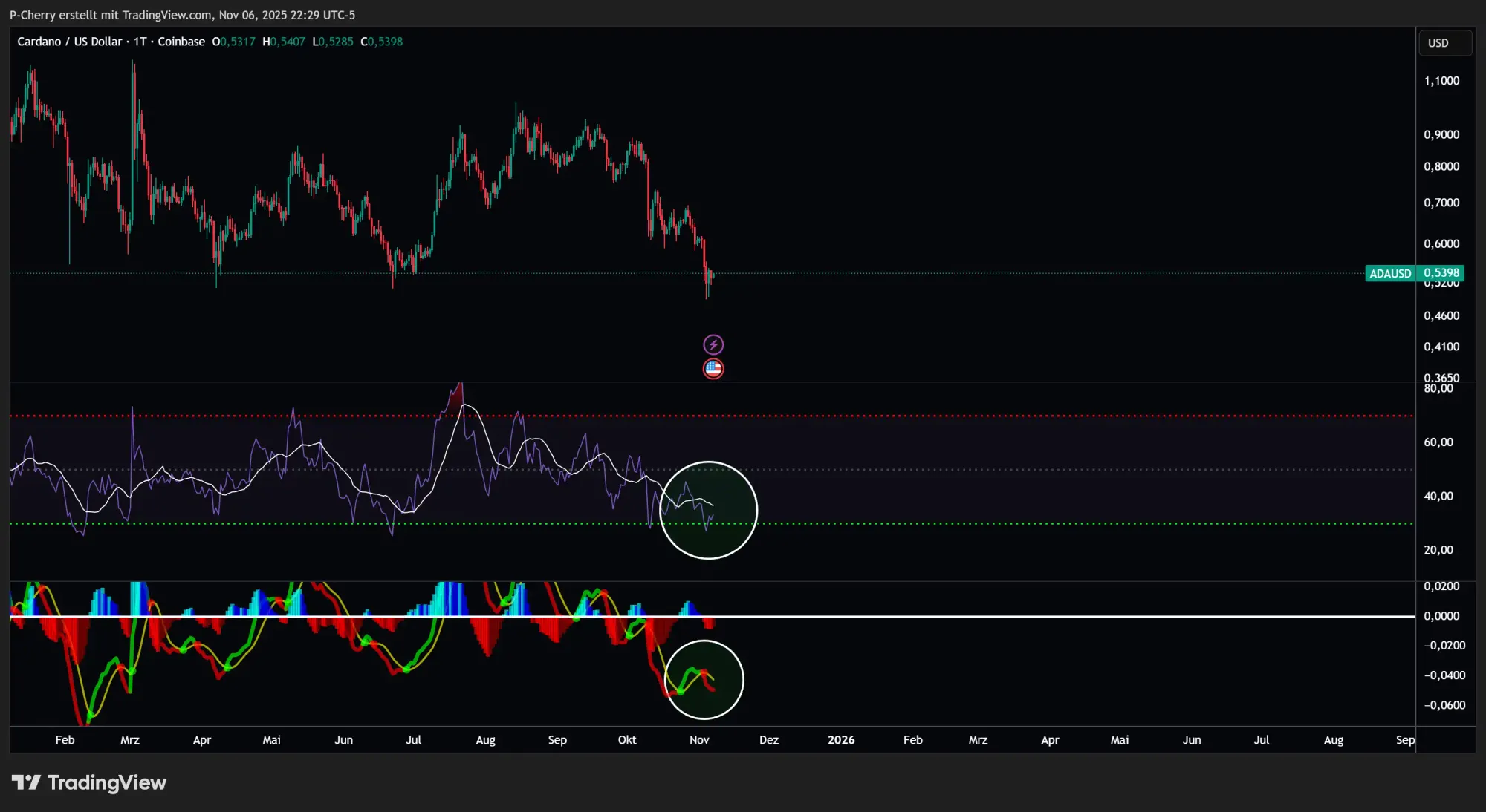 ADA: RSI & MACD, Tageschart, Quelle: Tradingview