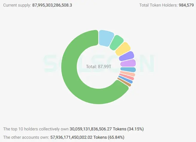 BONK Token Verteilung, zehn größten BONK Adressen