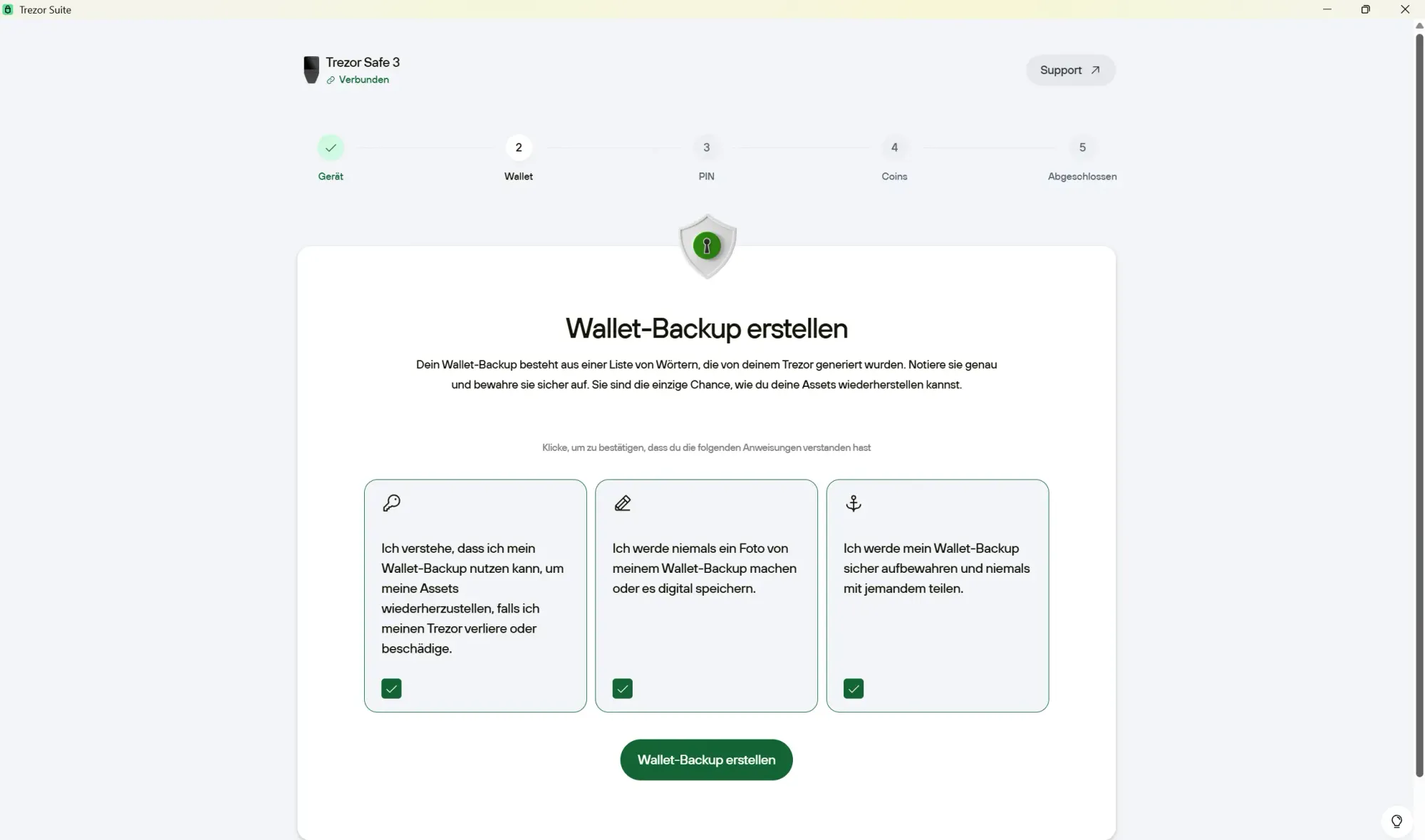 Wallet Backup bei Trezor Safe 3