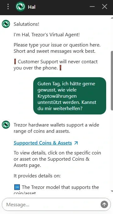 Support von Trezor im Test