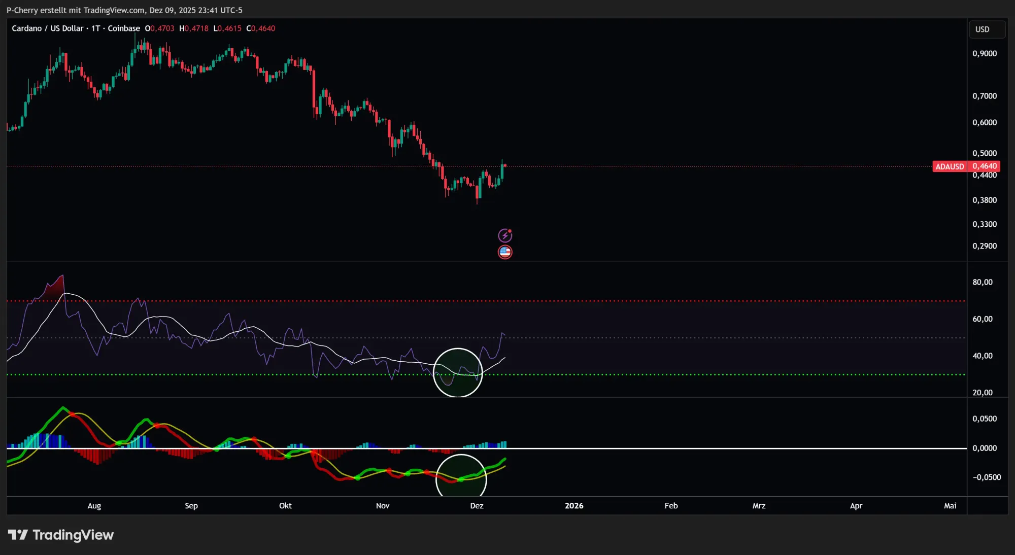 ADA: RSI & MACD, Tageschart, Quelle: Tradingview