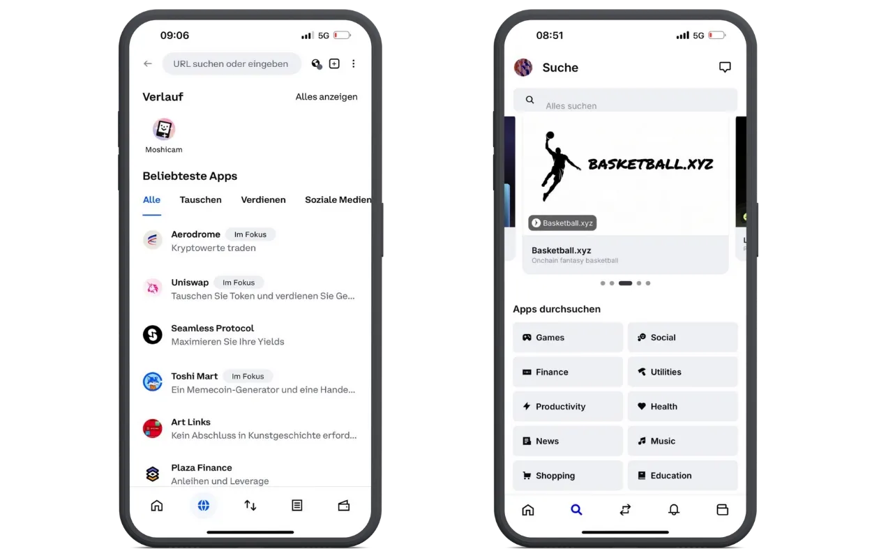 Wallet App von Coinbase: die Base Anwendung punktet mit einer Vielzahl von Mini-Apps