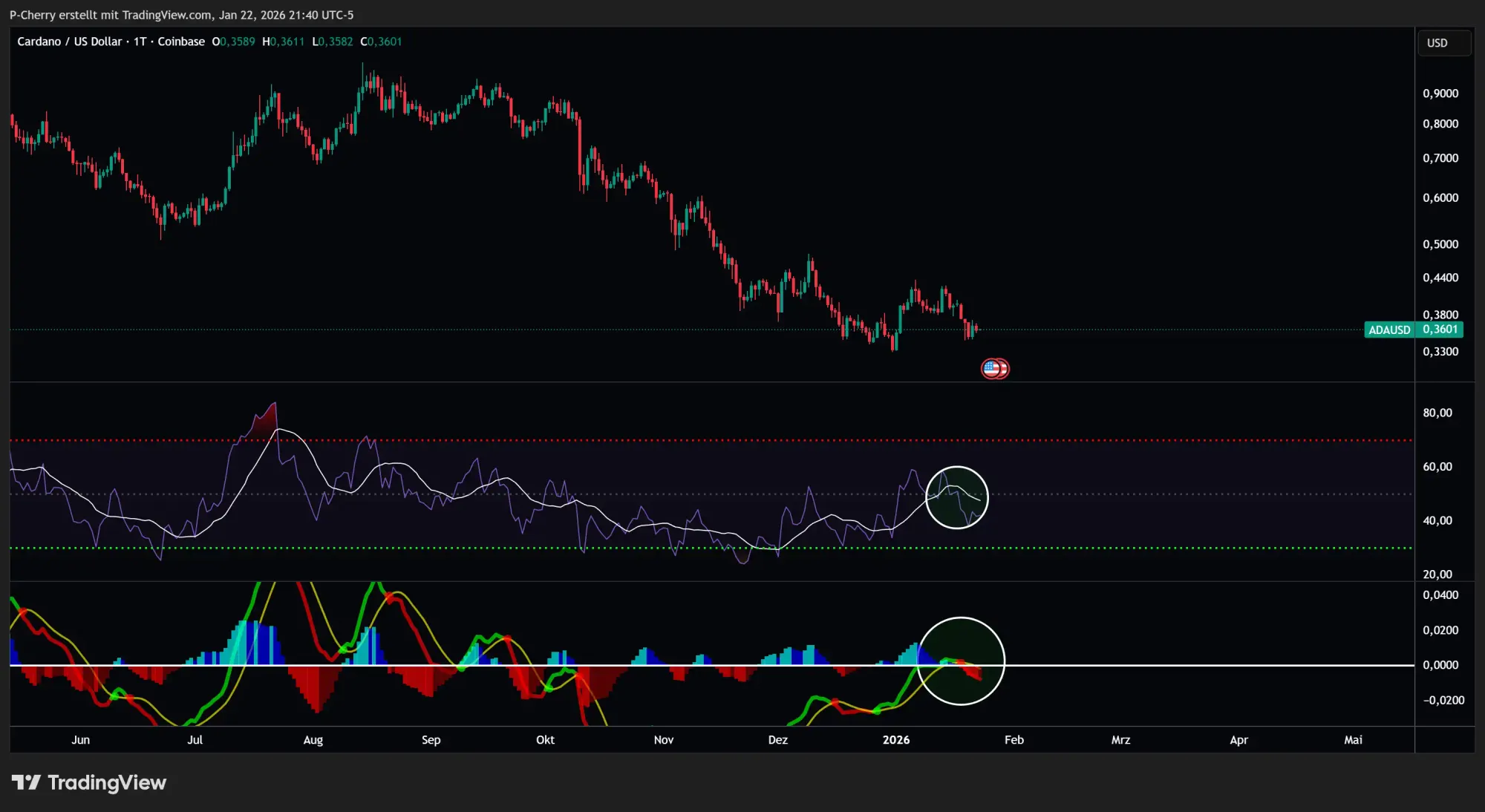 ADA: RSI & MACD, Tageschart, Quelle: Tradingview