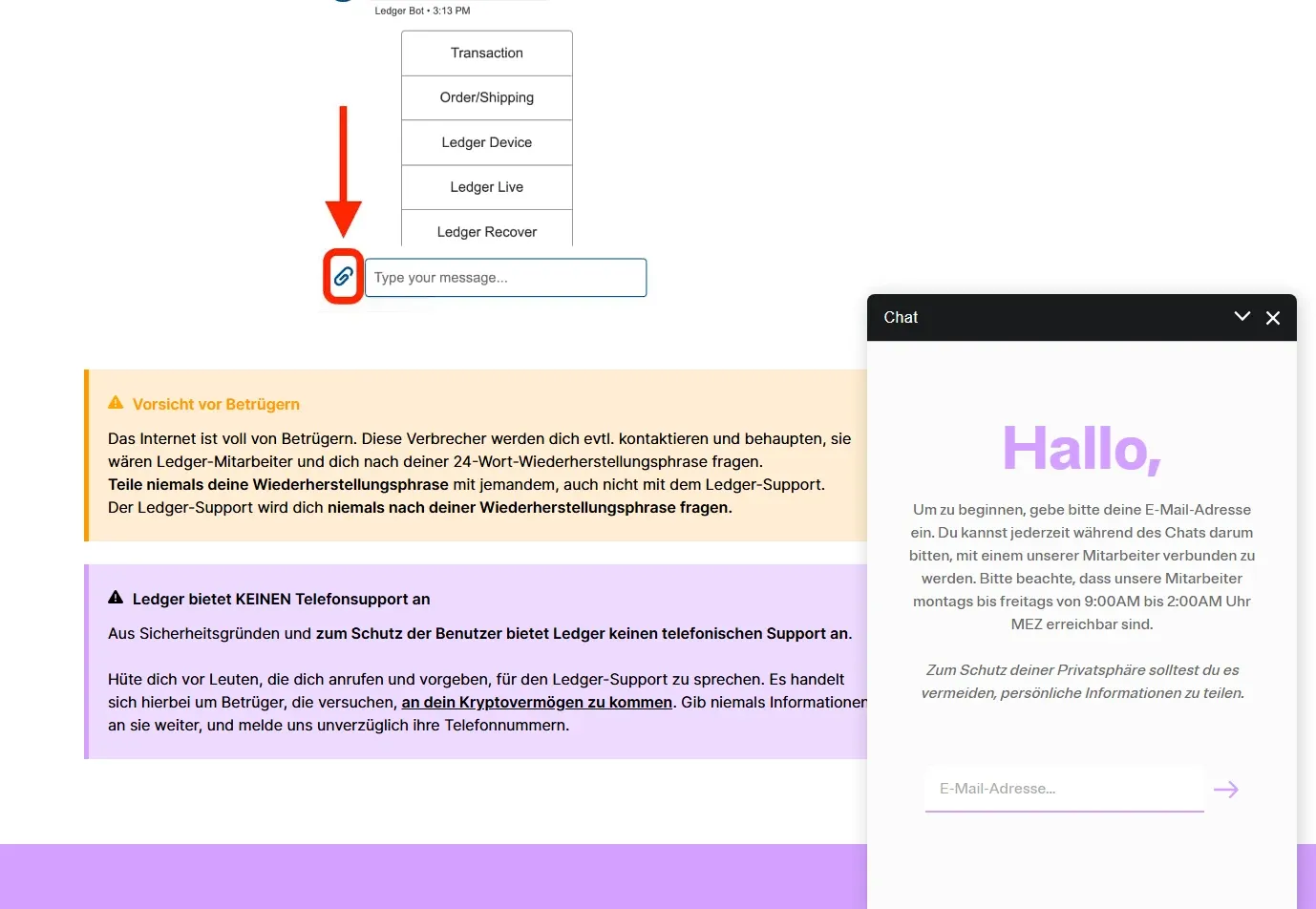 Kundendienst von Ledger erreichen - Anleitung