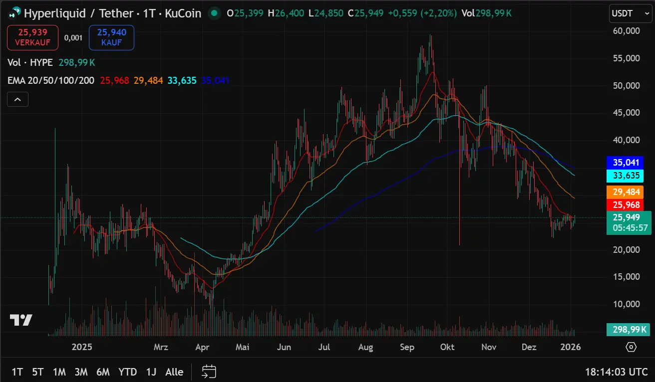 Der HYPE-Kurs seit Launch (1-Tages-Chart)