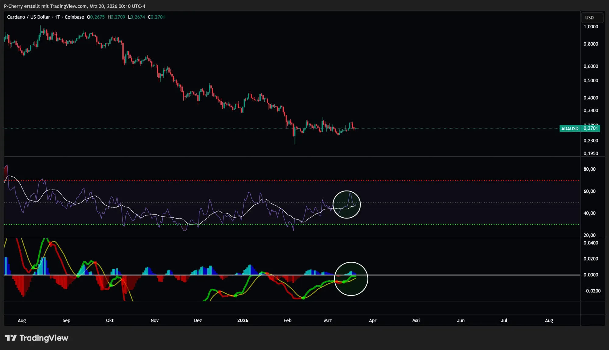 ADA: RSI & MACD, Tageschart, Quelle: Tradingview