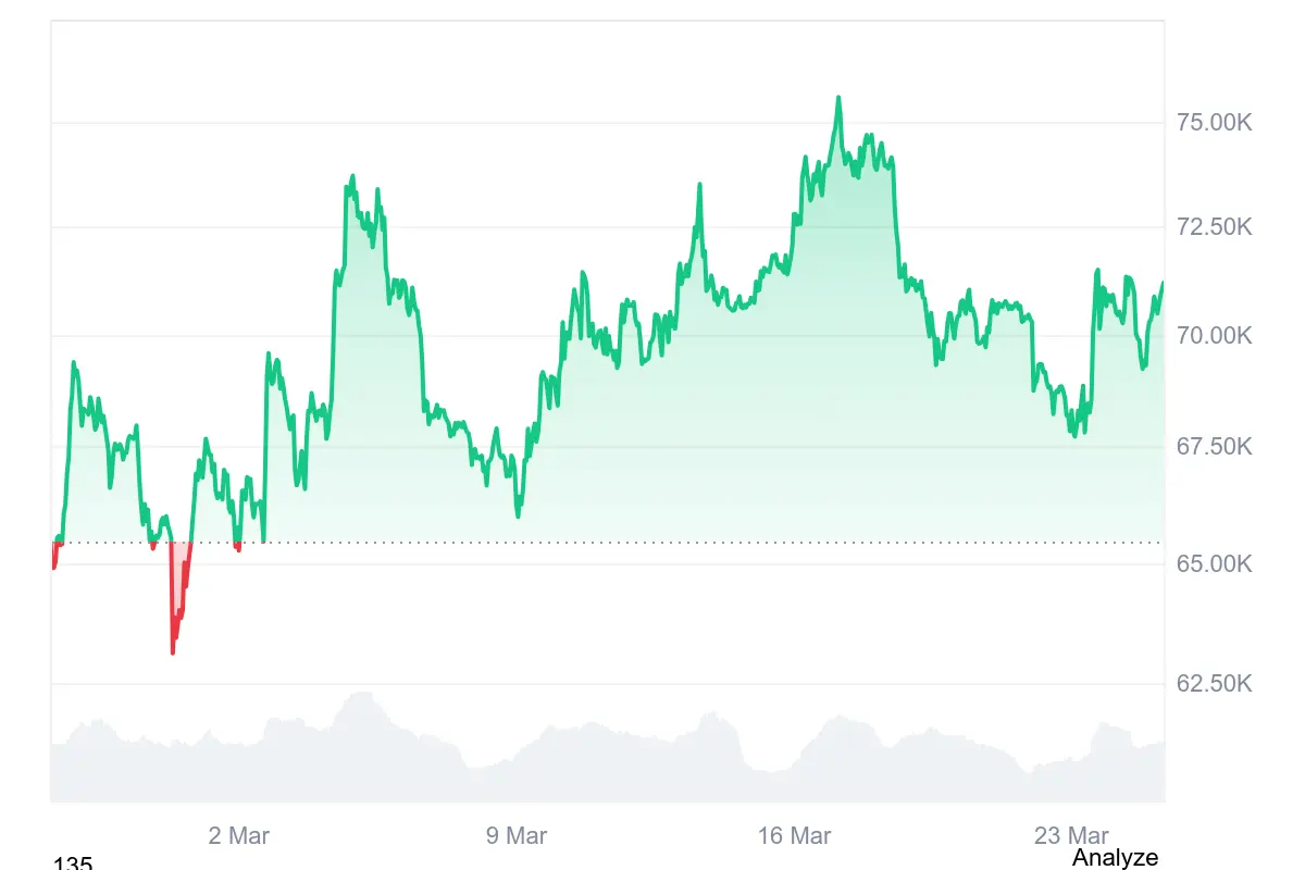 Bitcoin-Kurs in den letzten 30 Tagen auf Coinmarketcap