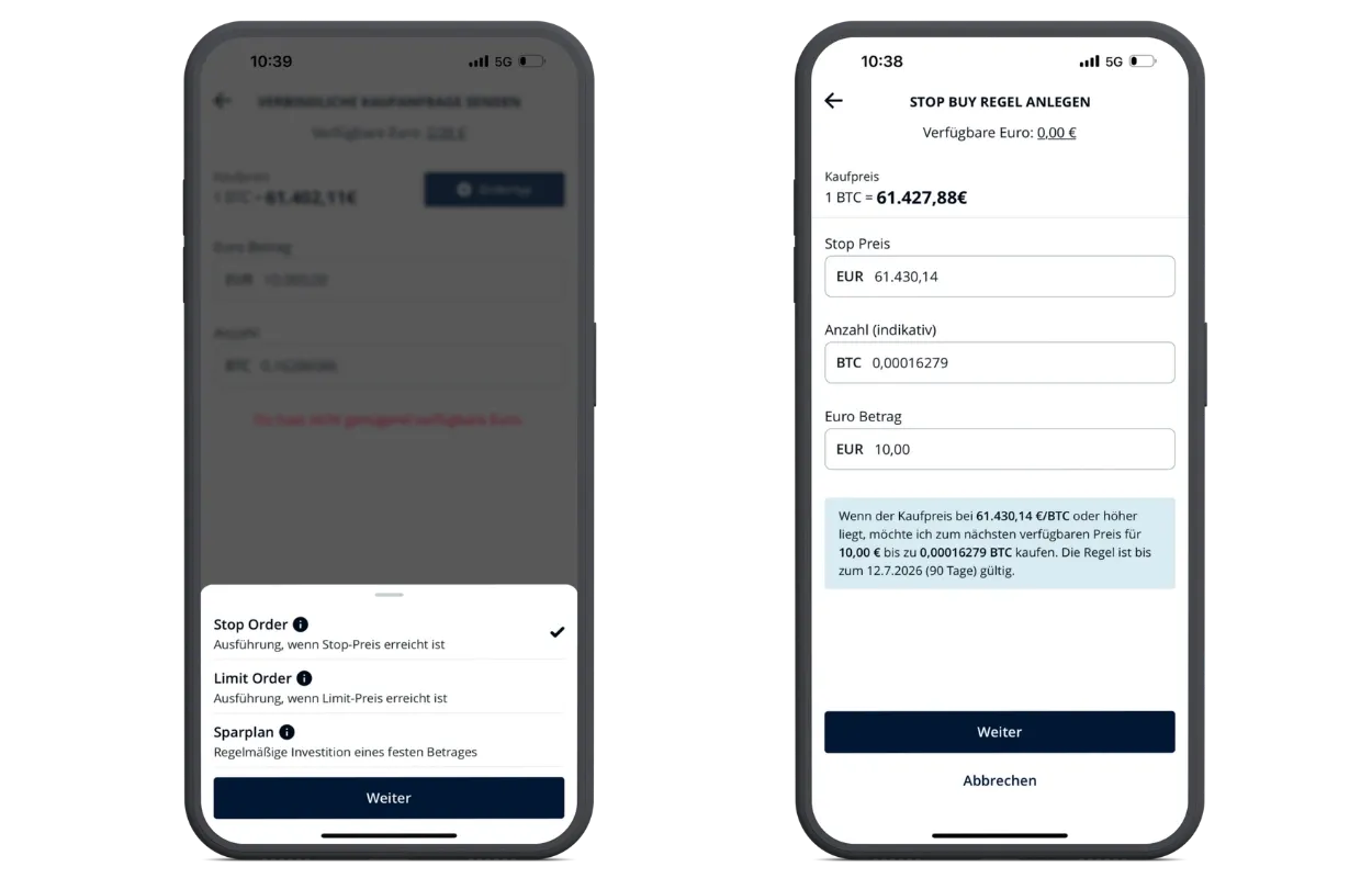 Ordertypen der Bison App